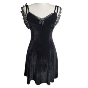 NO BRAND Spaghetti Strap Black Dark Fairy Velvet Laced Wing Dress Women's M